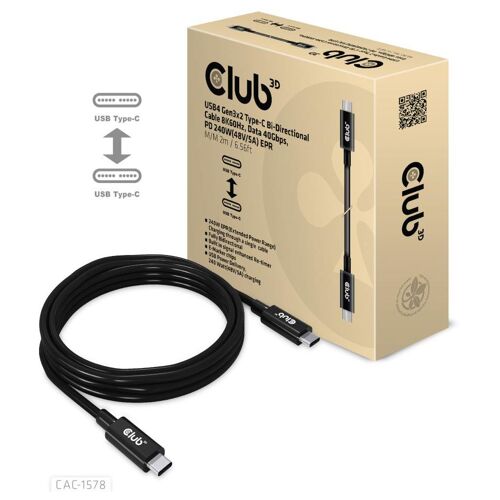 CLUB3D CAC-1578 câble USB USB4 Gen 3x2 2 m USB C 40 Gbit/s 240 W Noir