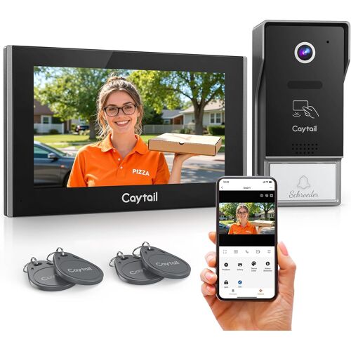 Kit Visiophone 2 Fils WiFi6 Bi-Bande, Écran Tactile IPS 7", Audio Bidirectionnel, Caméra 1080P, Détection Humaine, Déverrouillage à distance, RFID