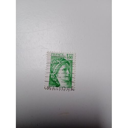 Timbre France 1,00 Oblitéré Yvert N° 1973 Marianne De Gandon Sabine Vert De 1977 1978