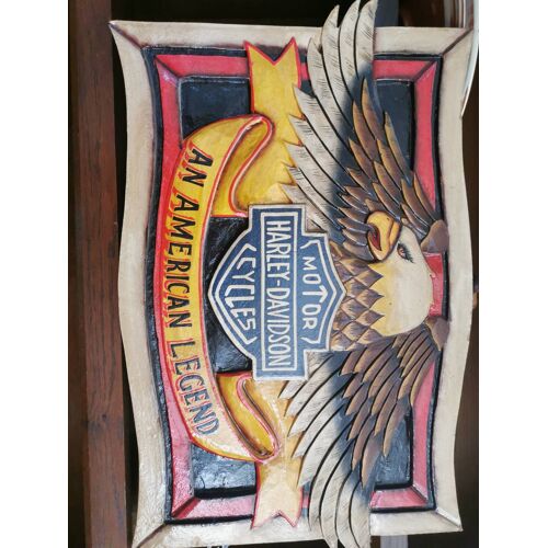 magnifique tableau fait main verni en bois motor HARLEY DAVIDSON