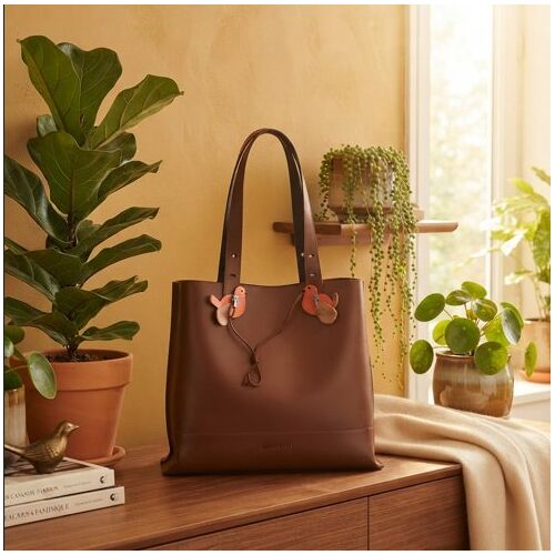 🤍Lamarthe Paris Cabas cuir véritable marron + plusieurs breloques Grand sac Tote
