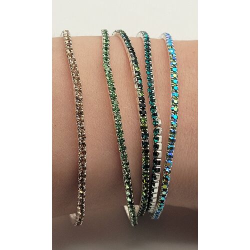 💚 Lot De 5 Bracelets Rivière En Strass – Thème Vert Argenté Brillance Intense