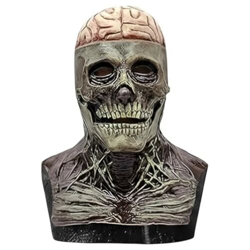 Masque Intégral Halloween Crâne De Mort Zombie En Latex 95% Mâchoire Mobile Détails Os Cerveau Texture Réaliste Taille