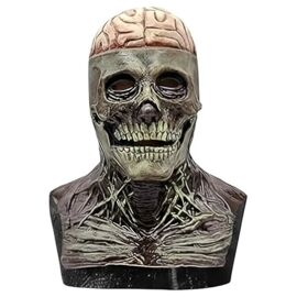 Masque Intégral Halloween Crâne De Mort Zombie En Latex 95% Mâchoire Mobile Détails Os Cerveau Texture Réaliste Taille