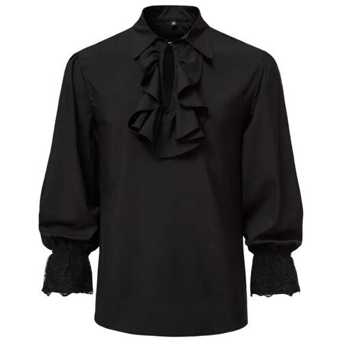 Chemise Renaissance Homme Lucmatton Modèle Pirate Médiéval Costume Cosplay Noir Taille M Col Montant Laçage Cordon Tissu