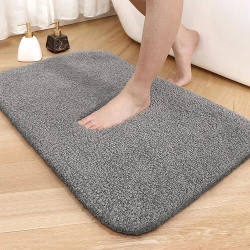 Tapis de bain antidérapant microfibre haute densité, dessous TPR gris 50x80 cm absorbant séchage rapide lavable machine pour