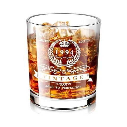 Verre À Whisky Lighten Life 30e Anniversaire 1995 340 Ml En Cristal Sans Plomb, Parois Épaisses, Coffret En Bois Fait Main
