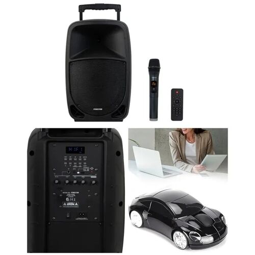 SONO PORTABLE 10¿¿ PRO PARTY KARAOKE BLUETOOTH USB FM MSD + MICRO-MAIN SF + TELECOMMANDE MEGABASS TWS ¿ Souris sans fil PORSCHE