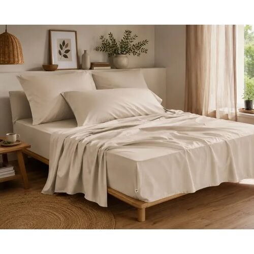 Drap Housse 160x200 Cm Percale De Coton Beige Pampa Perrine