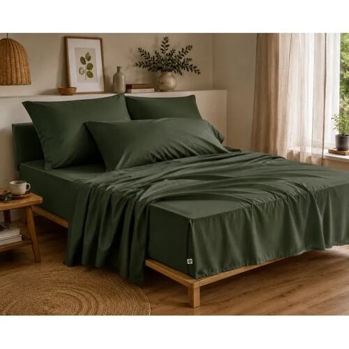 Drap Housse 180x200 Cm Percale De Coton Vert Romarin Perrine