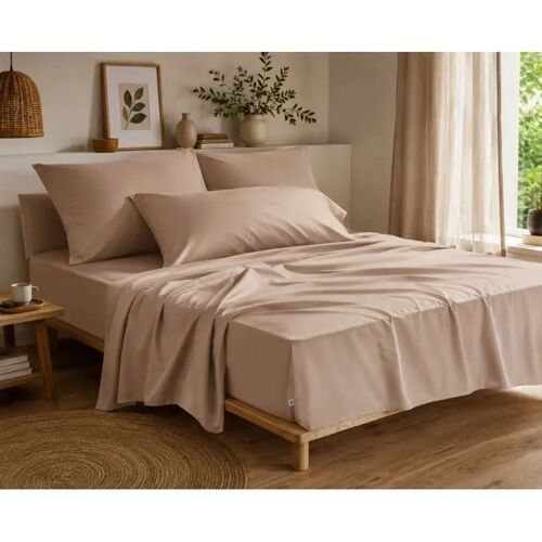 Drap Housse 160x200 Cm Percale De Coton Beige Ficelle Perrine