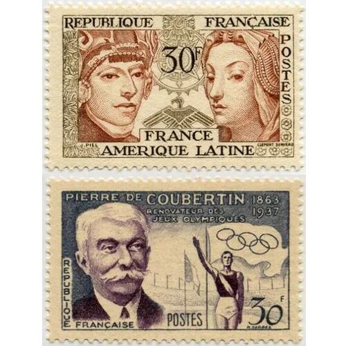 France 1956, Très Beaux Timbres Neufs** Luxe Yvert 1060 Et 1088, Amitiés France - Amérique Latine Et Pierre De Coubertin, Inventeurs Des Jeux Olympiques Modernes.