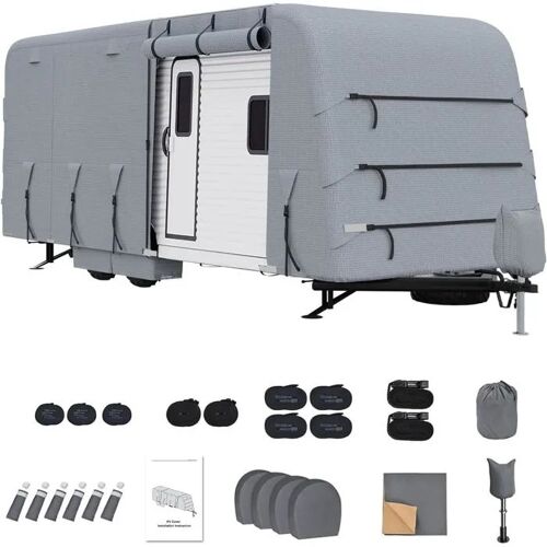 Bâche De Caravane, Remorque De 5,5 À 6,1 M ( 610x267cm ) ¿ Imperméable, Coupe-Vent, Résistance À La Déchirure Avec 4 Sangles.