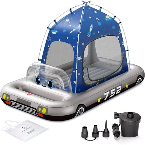 QPAU Lit de Voyage Gonflable Enfant avec Tente Intégrée - Argenté.