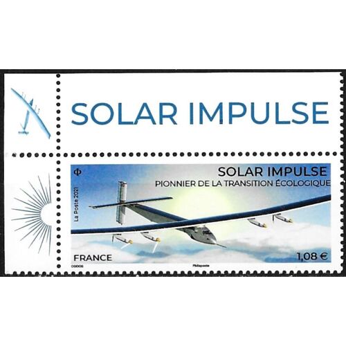 France 2021, Très Beau Timbre Neuf** Luxe Yvert 5505, Solar Impulse, Avion Pionnier De La Transition Écologique, Bord De Feuille Avec Vignette Décorative.