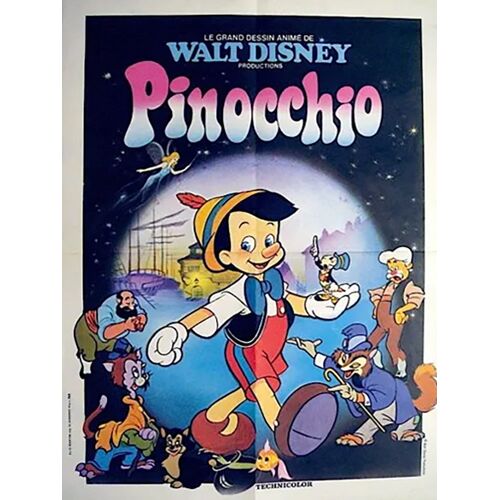Pinocchio (Walt Disney) - Véritable Affiche De Cinéma Pliée - Format 40x60 Cm - De Hamilton Luske, Ben Sharpsteen - 1940 Ressortie 1975