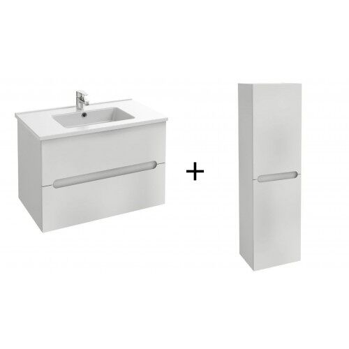 Meuble salle de bain 80 cm 2 tiroirs avec vasque + Meuble colonne 140x40 cm - 2 portes- blanc laqué - Ola Up JACOB DELAFON