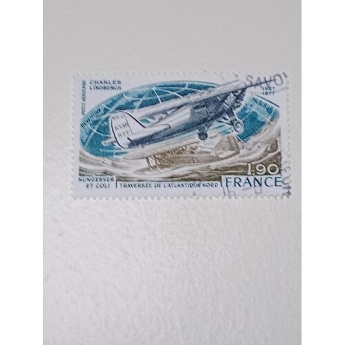 Timbre France 1,90 Oblitéré Yvert N° 50 Poste Aérienne Cinquantenaire De La Traversée De L´Atlantique- Nord Par Charles Lindbergh (1902-1974) De 1977 R