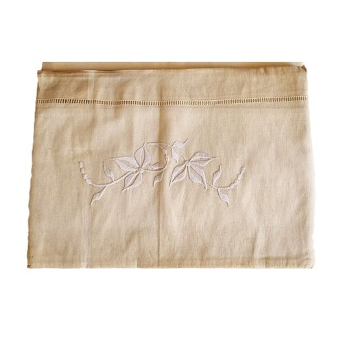 Drap De Lit Ancien Écru Brodé Avec Jours 2.65mx 1.95m Coton État Neuf