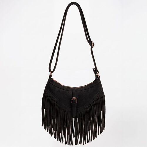 Sac porte epaule a frange noir tos-p26074 Femme TORRENTE