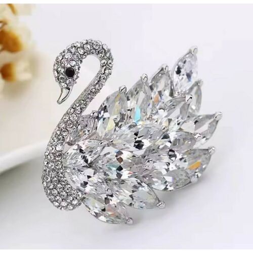 Broche "Cygne" Blanche Et Argentée