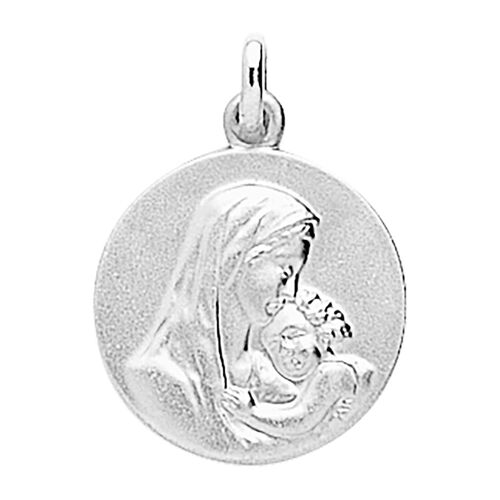 Médaille Vierge À L'enfant Argent Rhodié Sablé