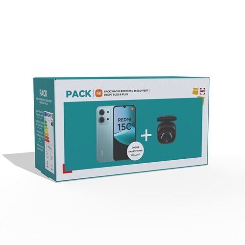 Smartphone Xiaomi Pack Redmi 15C 6,9" 4G Double nano SIM 256 Go Vert + Ecouteurs sans fil Redmi Buds 6 Play Noir