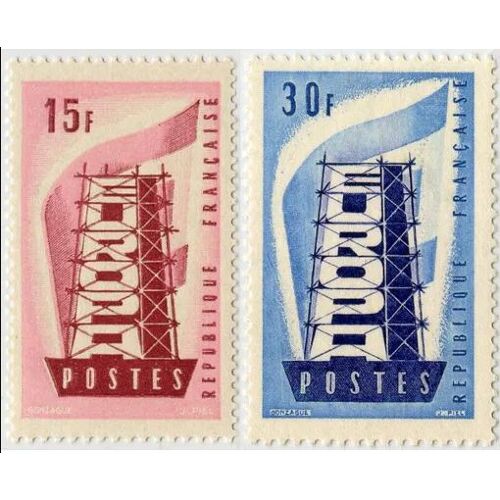 France 1956, Très Beaux Timbres Neufs** Luxe Yvert 1076 Et 1077, Paire Europa, Cote 8.45 Euros.