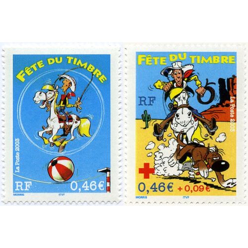 France 2003, Très Belle Paire Neuve** Luxe Fête Du Timbre, Yvert 3546 Et 3547, Lucky Luke, Sans Et Avec Surtaxe Au Profit De La Croix Rouge. -