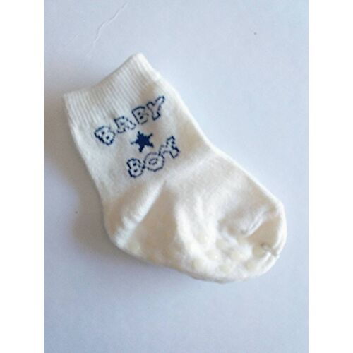 Jolie Paire De Chaussettes Antidérapantes 100% Neuve - Avec Coussinets Antidérapant Pour Bébé Garcon Garçon Inscription " Baby Boy " - Écru Blanc Cassé - Taille Pointure Unique 2 Mois / 6 Mois