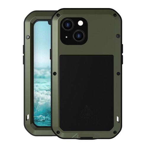 Protecteur d'Écran pour iPhone 13 mini - Silicone+Vidrio+Métal, Vert Militar, Antichoc