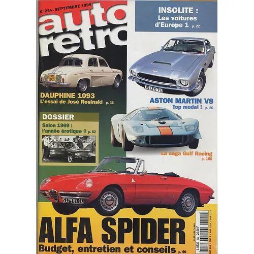 Auto Retro 224 De 1999 Aston Martin V8,Dauphine 1093,Opel Commodore B,Alfa Spider,Gs Club