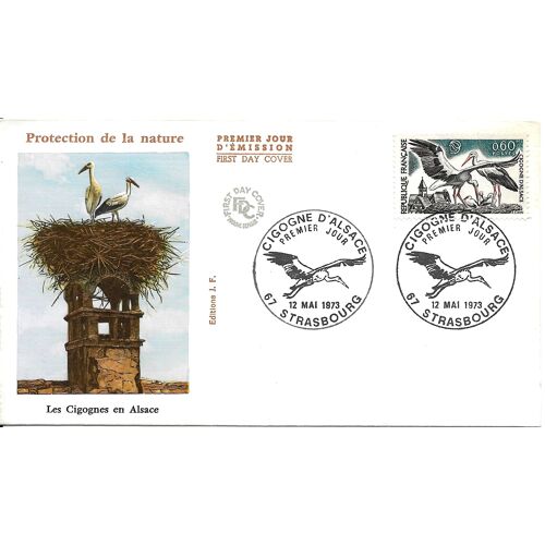 France 1973, Très Belle Enveloppe 1er Jour Fdc 834, Timbre Yvert 1755, La Cigogne Blanche D'alsace, Cachet De Strasbourg. -