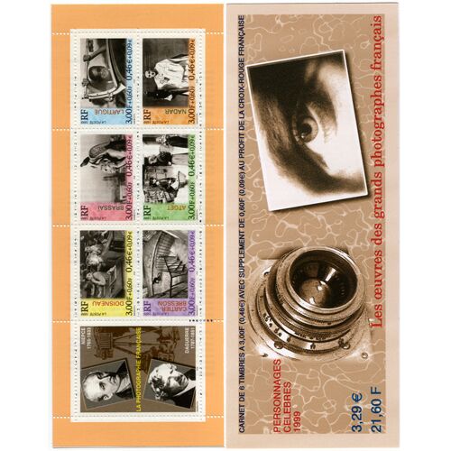 France 1999, Très Belle Bande Carnet Neuve** Luxe Yvert Bc 3268, La Photographie Française, Timbres 3262 3263 3264 3265 3266 3267 Doisneau, Brassaï, Lartigue, Cartier, Bresson, Atget, Nadar.