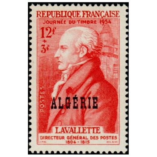 Algérie, Département Français 1954, Très Beau Timbre Neuf** Luxe Yvert 308, Journée Du Timbre, Lavallette; Directeur Des Postes, Timbre Français Surchargé "Algérie".
