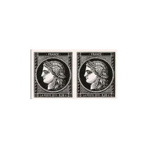 France 2019, Très Beau Mini-Bloc 2 Timbres Neufs** Luxe Yvert 5305a, 170 Ans Du 1er Timbre-Poste Français, Cérès 020 Euro Noir, Non Dentelé.