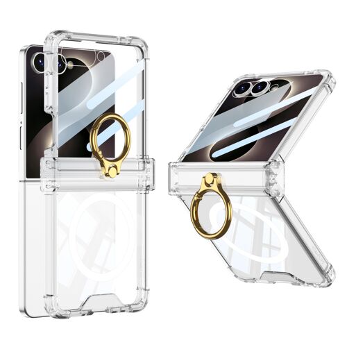 Coque pour Samsung Z Flip 8,supporting magnetic charging,coque TPU de protection TPU pour téléphone avec anneau d'axe de rotation - Transparent