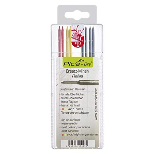 Mines De Rechange Pica 4020/Sb - 2,8 Mm, Étui 8 Mines Assorties (4 Graphite, 2 Rouge, 2 Jaune)