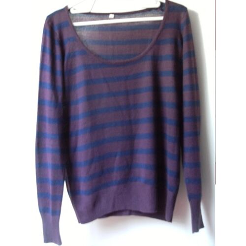 Pull Femme Bordeaux Rayé Bleu