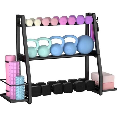 Support D'haltères 3 Niveaux, Rangement Multifonction Pour Salle De Sport À Domicile, 176,9 Kg.