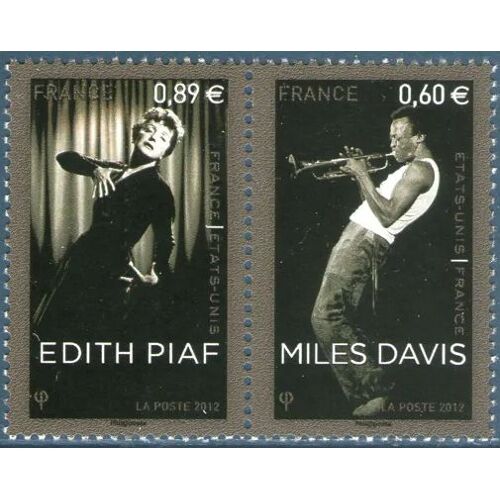 France 2012, Très Beau Mini-Bloc, Paire Timbres Yvert 4671 4672, Emission Commune France - Etats-Unis, Le Trompettiste Miles Davis Et La Chanteur Édith Piaf Edith Piaf.