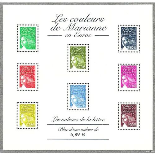 France 2004, Tres Beau Bloc Feuillets Neuf** Luxe Yvert 67, Les Couleurs De Marianne En Euros (Marianne De Luquet), Timbres 3083 Et 3535a Validite Permanente Et 3451, 3571, 3572, 3573, 3574 Et 3575.