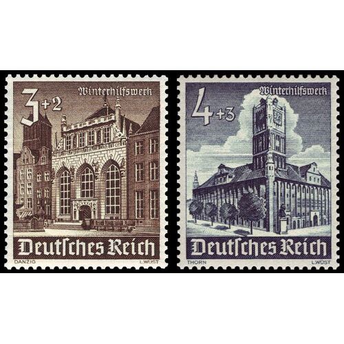 Allemagne, 3ème Reich 1940, Tres Beaux Timbres Neufs** Luxe Au Profit Du Secours D'hiver, 675 Cour Artus De Dantzig Et 676 Hotel De Ville De Thorn.