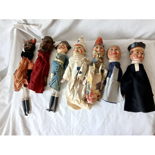 Marionnettes À Gaine - Collection 6 Personnages - Têtes En Carton Mâché - Hauteur: 30 Cm