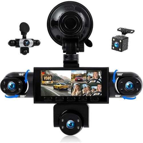 Oiliehu Dashcam Voiture 5 Canaux 1080p, Écran Ips 3,16", Vision Nocturne, Caméra De Recul.