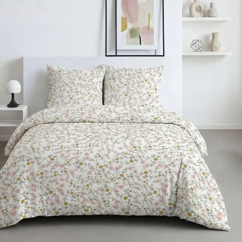Parure De Lit Coton Today Sunshine 240 X 220 Cm Imprimé Floral Réversible Avec 2 Taies 63 X 63 Cm