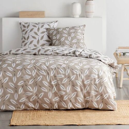 Parure De Lit Coton Today Sunshine Beige Floral Feuilles 260x240 Cm