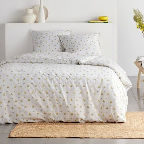 Parure Housse De Couette Today Sunshine Coton 100% Blanc Motif Fleurs Citron 140x200 Cm Avec 1 Taie 63x63 Cm