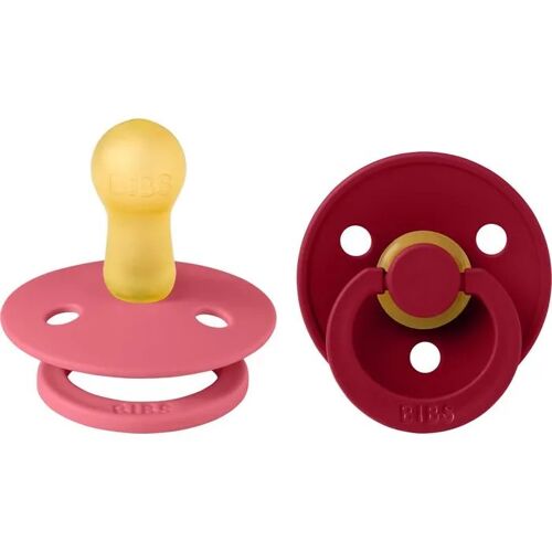 Bibs Lot De 2 Sucettes Bébé Embout Rond Caoutchouc Naturel Taille 2 Coral Ruby