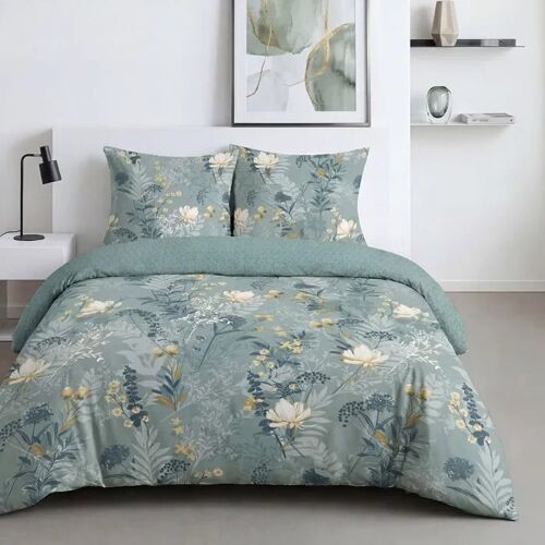 Parure De Lit Today Sunshine Coton Imprimé Floral Réversible Bleu 240x220 Cm